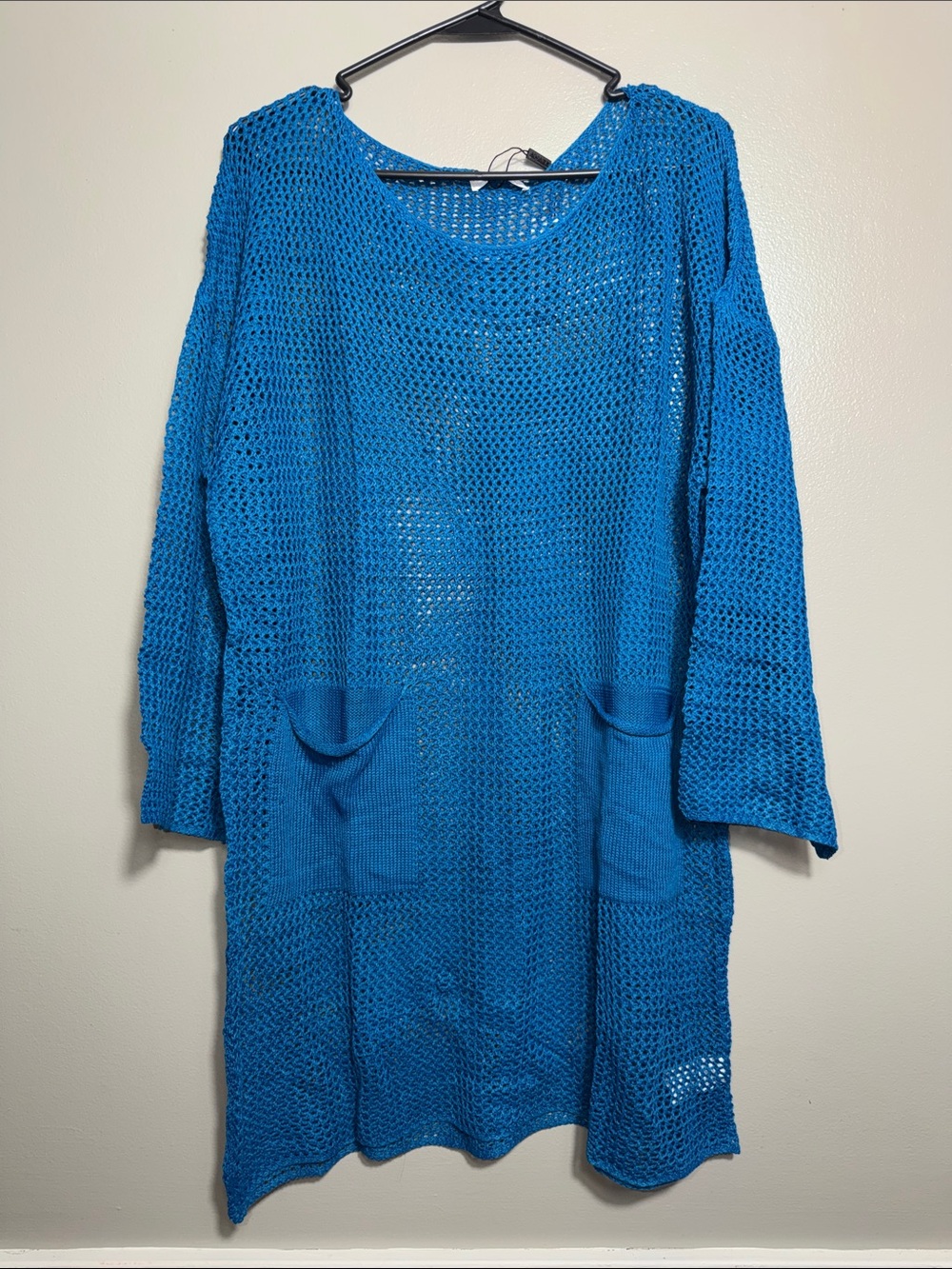 Aimage Bright Blue Open-Knit Mesh Tunic Sweater Cover-Up L Coastal NWT